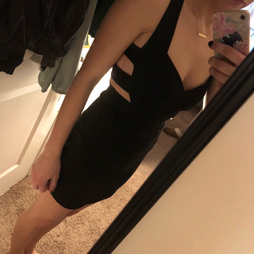 Black “cage” open back bodycon dress with zipper